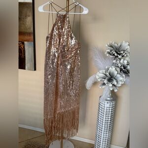 ASOS Rose Gold Sequin Fringe Dress